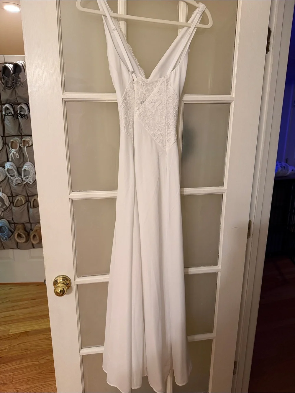 White V-Neck Lace Trim Maxi Dress-Abercrombie and Fitch Wedding